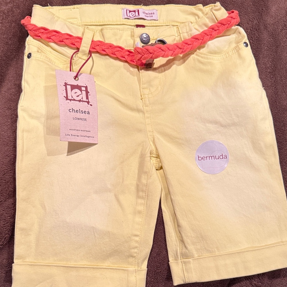 LEI Girls Sunny Yellow Bermudas with Coral Accent